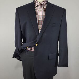 Chaps Men's Sport Coat Blazer Two Button Solid Deep Navy Twill Wool‎ Size 46R